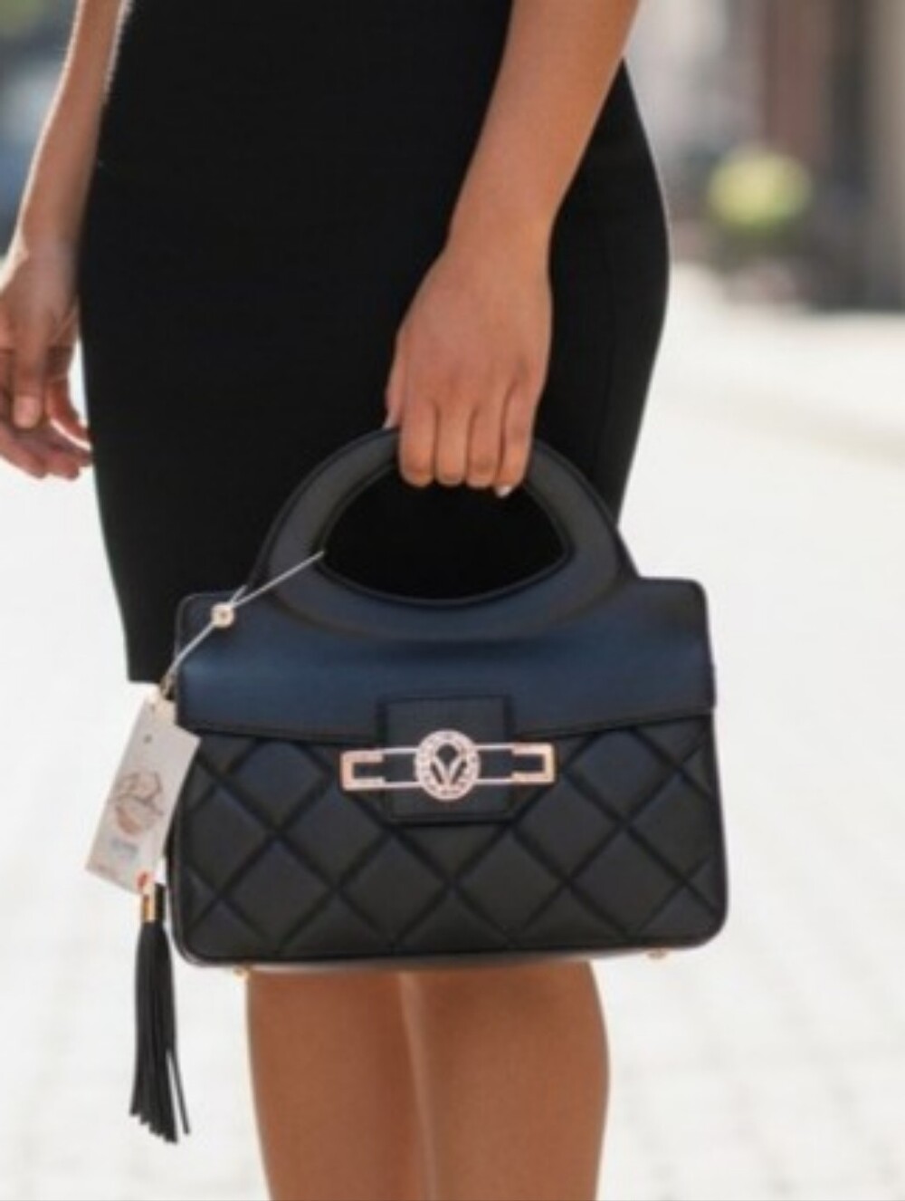Valentino Orlandi Black Quilted Handbag/Crossbody NWTšFREE BAG CHARM - Picture 4 of 8